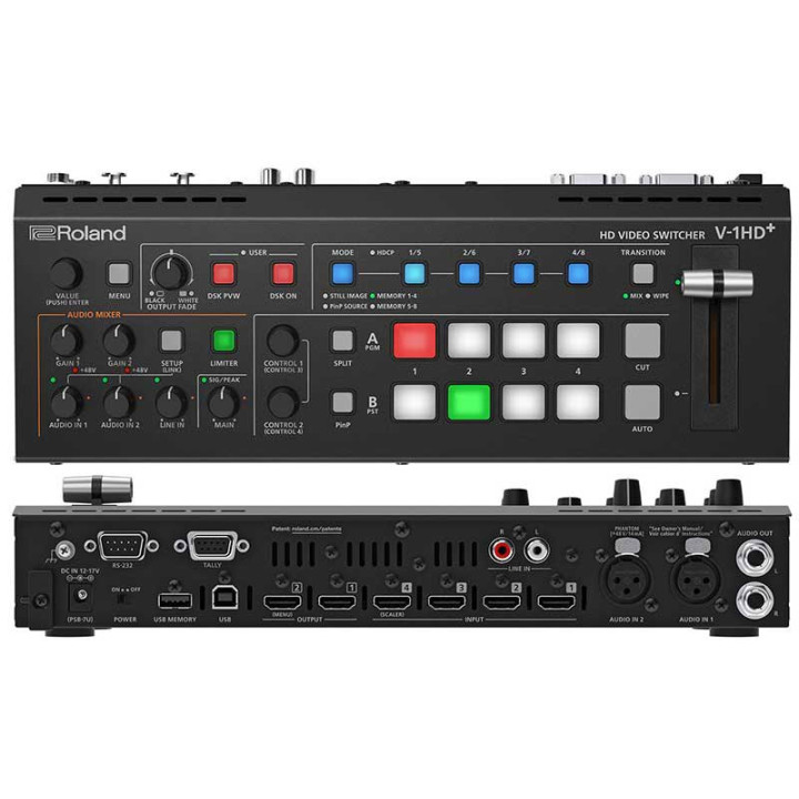 ROLAND V-1HD+ 4 ch. hd video switcher 720p/1080i/1080p formats w. scaler & 2 mic pre-amps